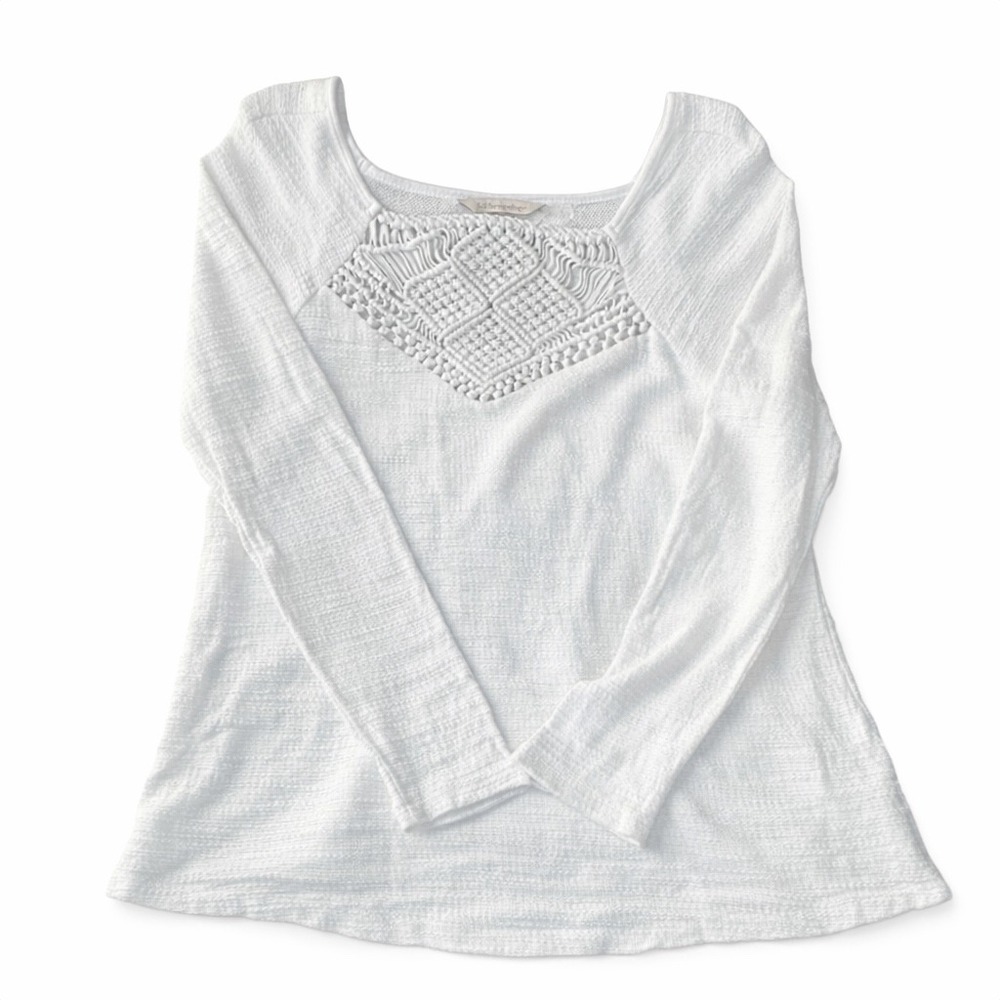 Soft Surroundings Ivory Crochet Neckline Size S Boho Textured Tunic Long Sleeve - Picture 5 of 7